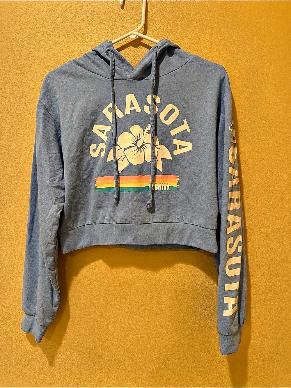 Miami Style Sarasota Florida Crop Hoodie Graphic Crop Hoodie Blue Size Medium